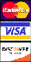 credit card logos for visa, master card, and discover card. click to go to shopping cart